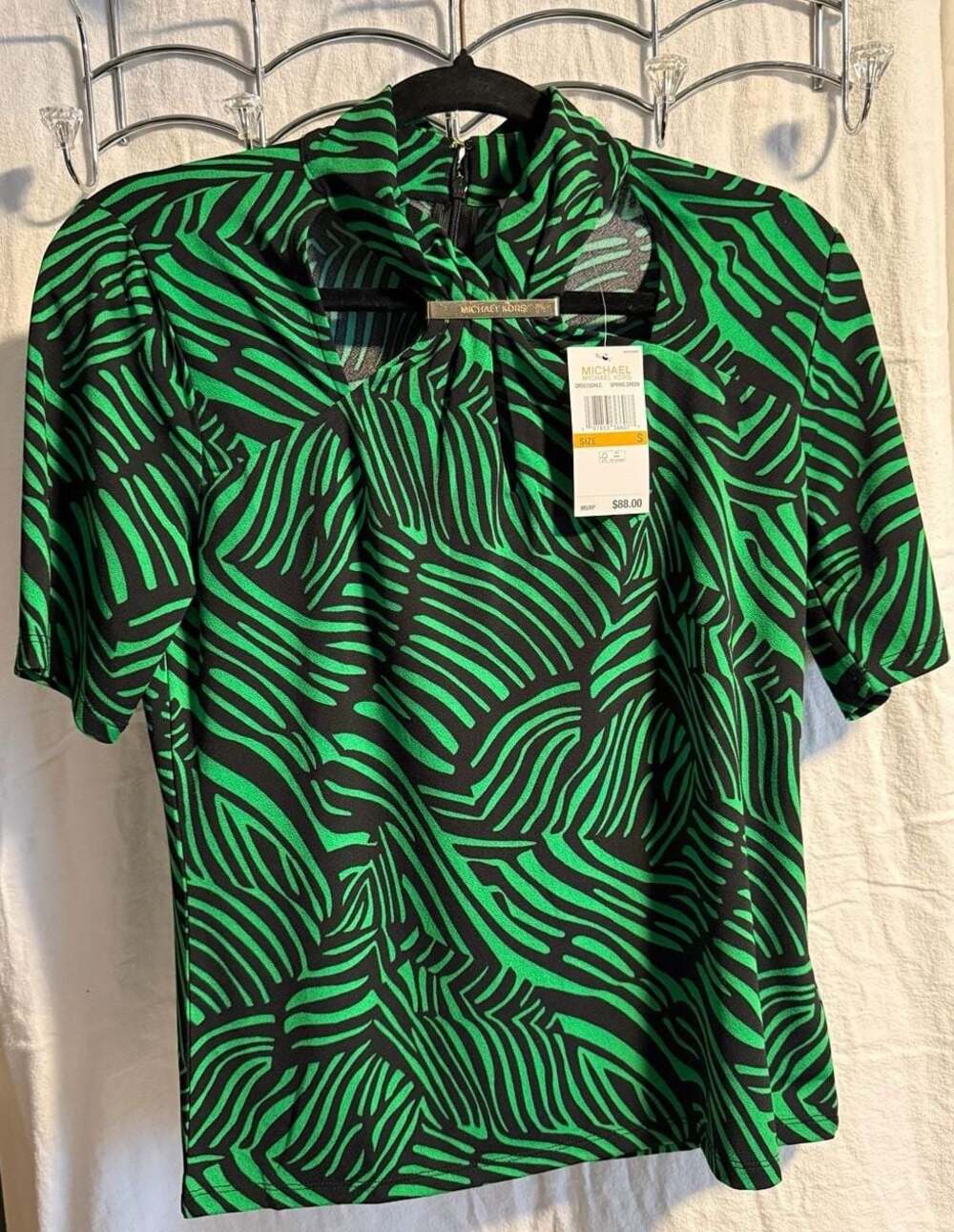 Michael Kors Women's Zebra Print Short Sleeve Blouse in Spring Green